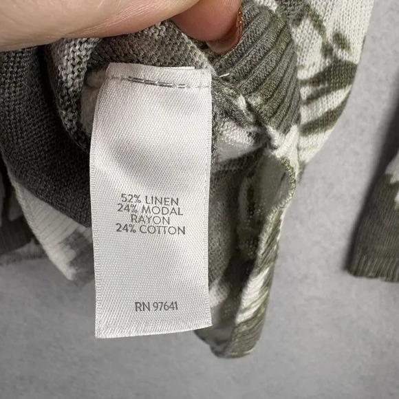 J. Jill Women’s Linen Blend Leaf Print Long Sleeve Sweater Size Large Tall - Picture 5 of 6